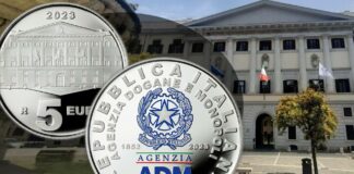 moneta 5 euro agenzia dogane monopoli ipzs argento
