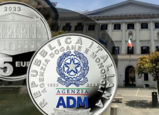 moneta 5 euro agenzia dogane monopoli ipzs argento
