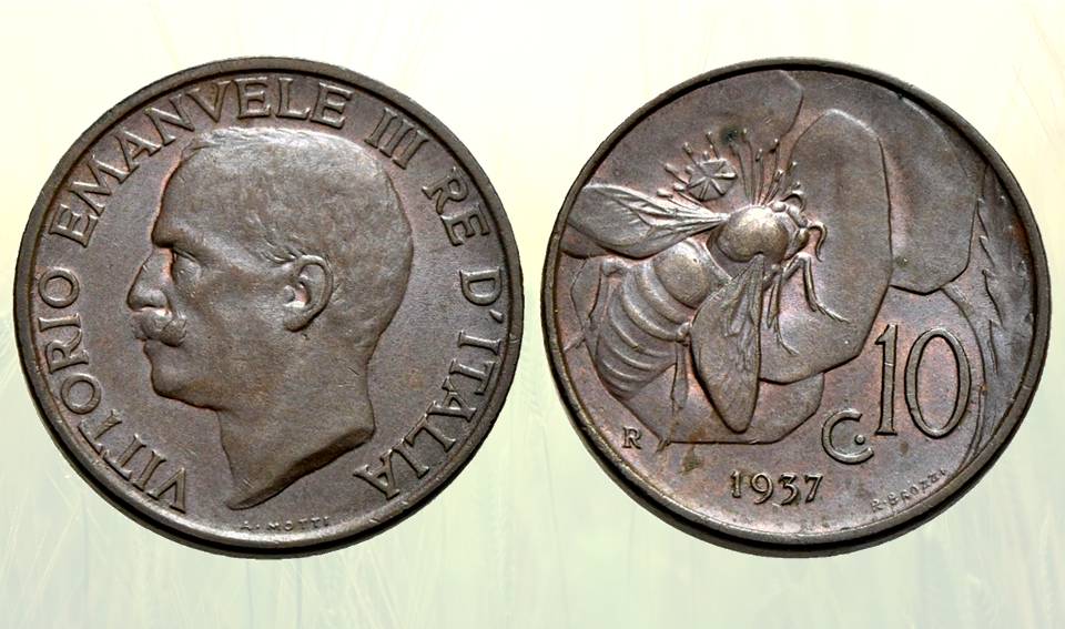 10 centesimi 1919-1937 ape papavero renato brozzi regno d'italia