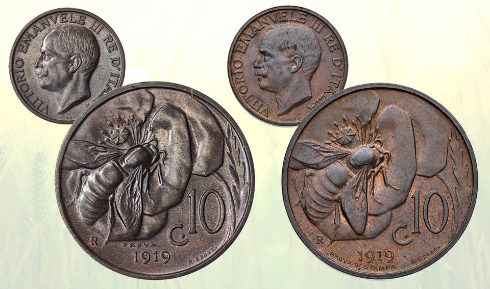 10 centesimi 1919-1937 ape papavero renato brozzi regno d'italia