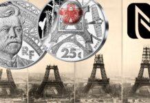 moneta gustave eiffel centenario torre ponte statua della libertà acciaio nfc blockchain