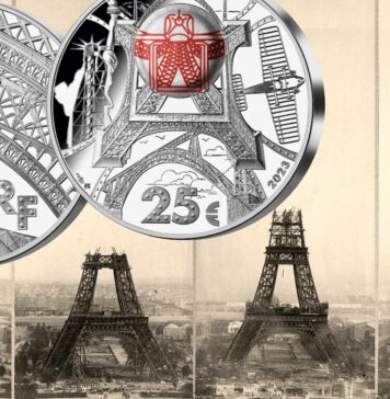 moneta gustave eiffel centenario torre ponte statua della libertà acciaio nfc blockchain