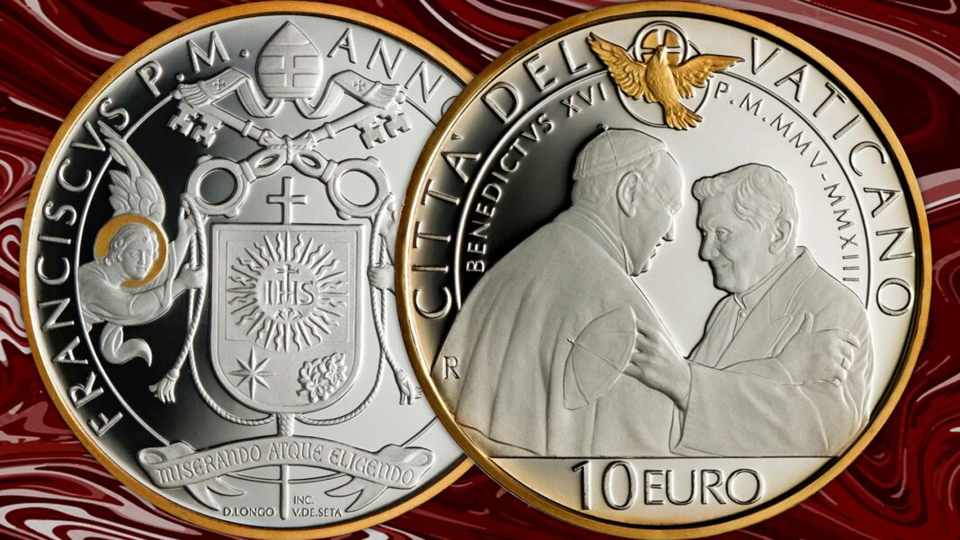 euro monete vaticane 2023 bergoglio ratzinger san giovanni evangelista san giacomo maggiore oro argento proof