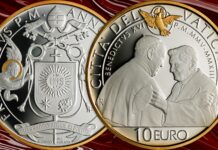 euro monete vaticane 2023 bergoglio ratzinger san giovanni evangelista san giacomo maggiore oro argento proof