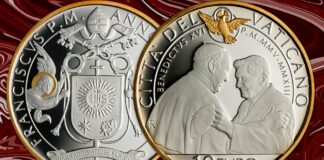 euro monete vaticane 2023 bergoglio ratzinger san giovanni evangelista san giacomo maggiore oro argento proof