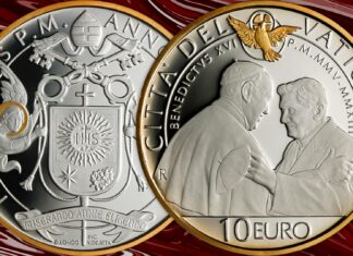 euro monete vaticane 2023 bergoglio ratzinger san giovanni evangelista san giacomo maggiore oro argento proof