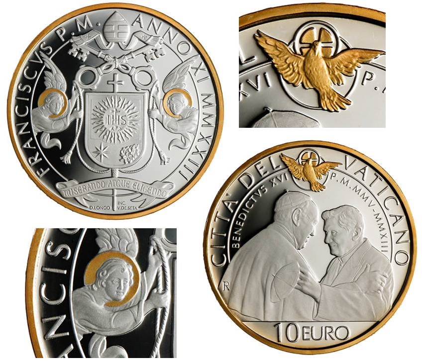 euro monete vaticane 2023 bergoglio ratzinger san giovanni evangelista san giacomo maggiore oro argento proof