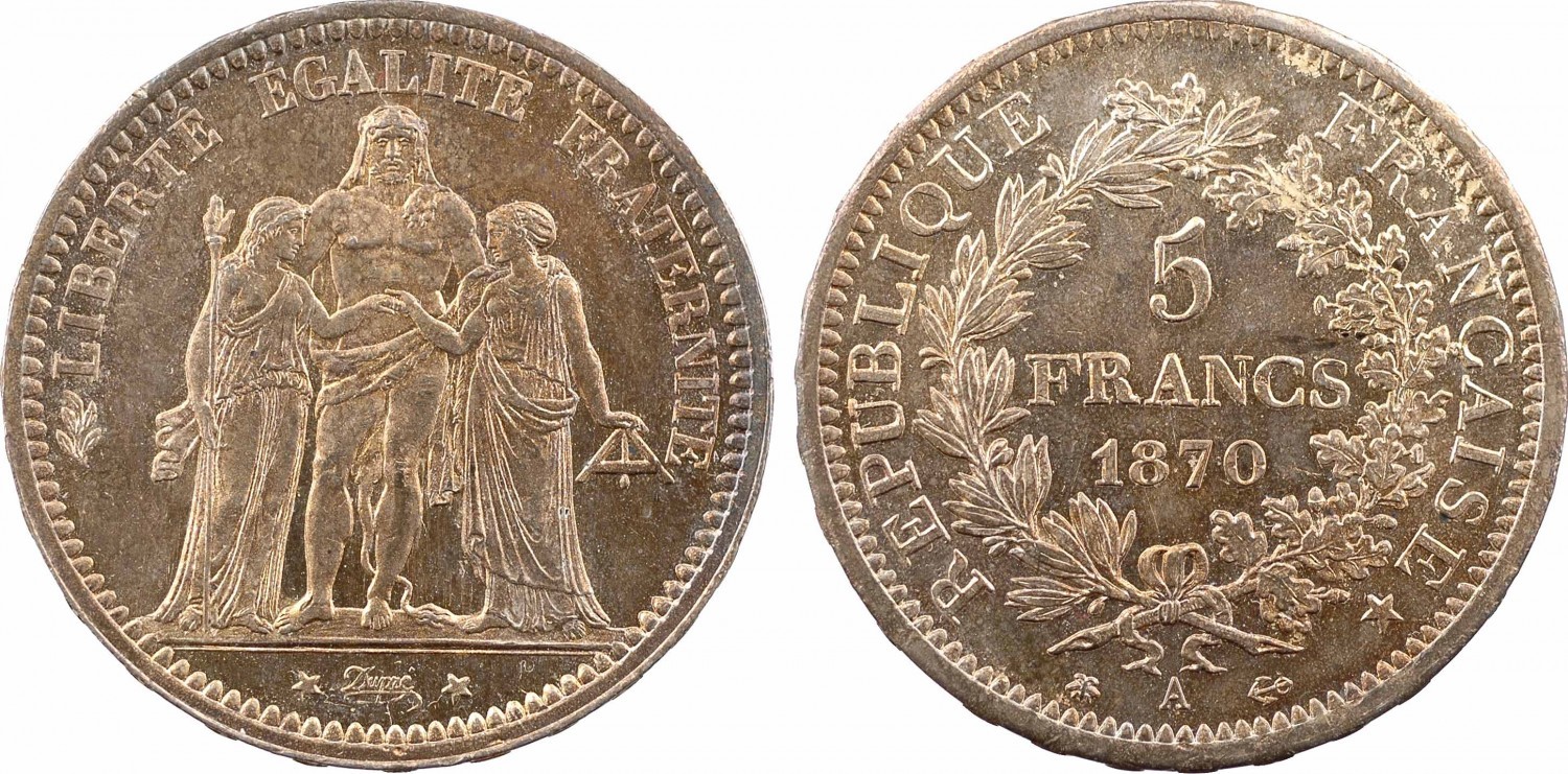 parigi 1871 dupré 5 franchi hercule libertà uguaglianza fraternità comune sedan napoleone iii scudi