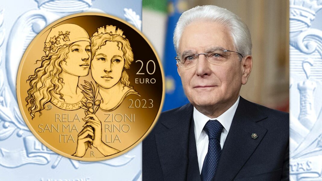 presidente mattarella moneta 20 euro oro relazioni italia san marino