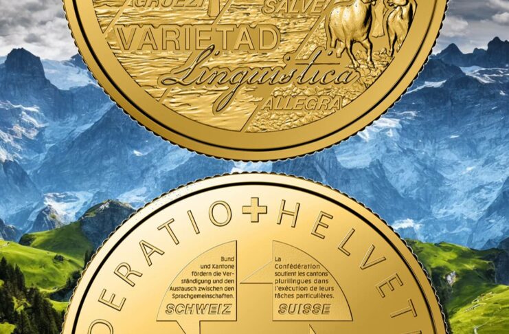 multilinguismo svizzera moneta 25 franchi oro swissmint italiano francese tedesco romancio