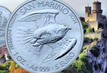 euro moneta oncia argento san marino titano falco pellegrino novità bullion