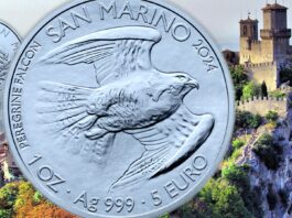 euro moneta oncia argento san marino titano falco pellegrino novità bullion