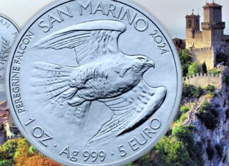 euro moneta oncia argento san marino titano falco pellegrino novità bullion