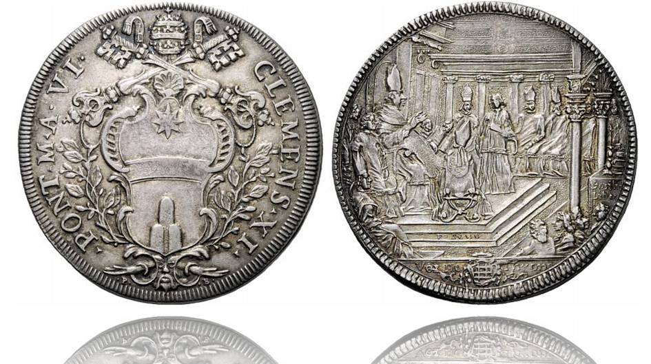 notte di natale 1705 piastra papa albani argento moneta rara basilica santa maria maggiore roma