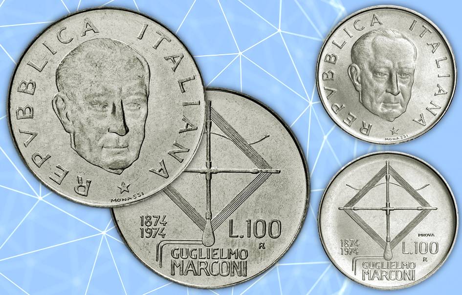 monete da 100 lire commemorative italia marconi fao accademia navale università bologna banca d'italia acmonital argento