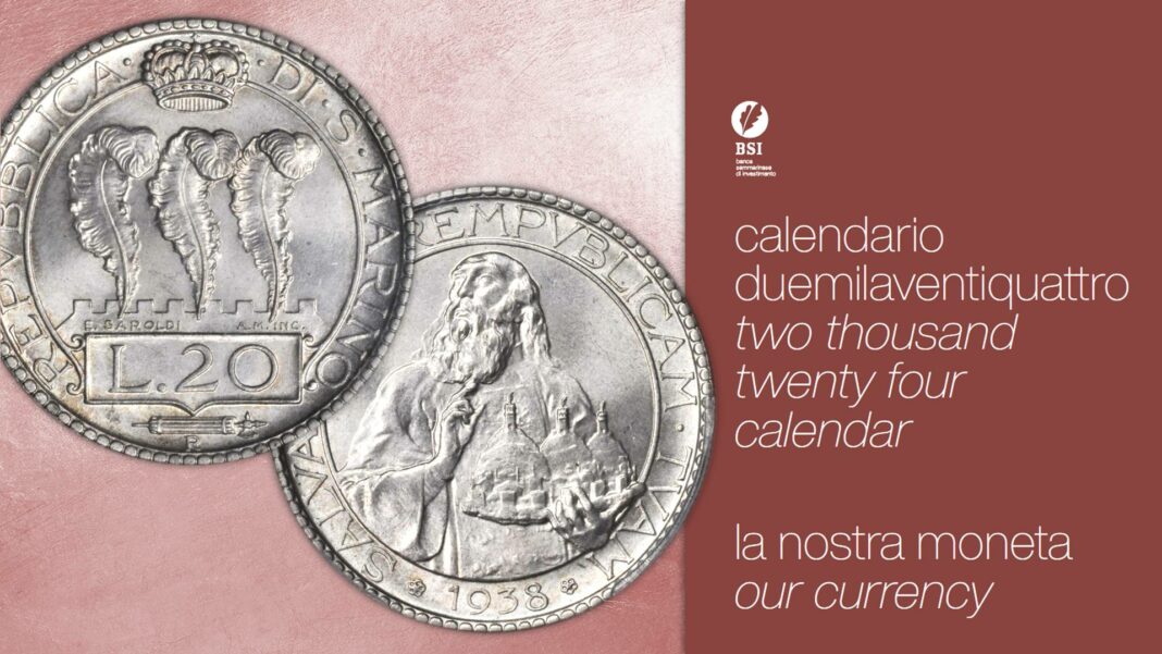 calendario arte bsi 2024 numismatica mfm san marino museo lire scudi euro