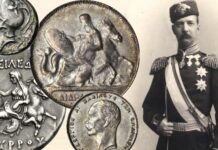 didracma grecia 1911 re giorgio teti achille scudo medusa ippocampo argento