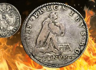 moneta testone di fano argento gregorio xiv sisto v san lorenzo san francesco graticola
