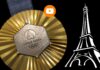 medaglie olimpiche per parigi 2024 oro argento bronzo acciaio torre eiffel esagono premio sport