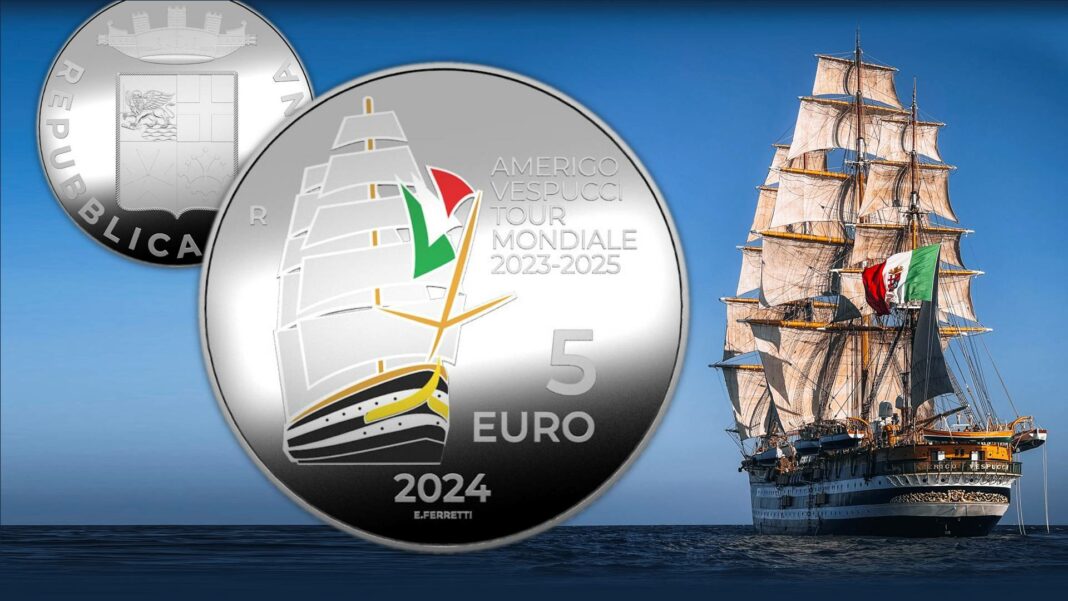 amerigo vespucci marina militare tour mondiale nave scuola moneta ipzs 5 euro