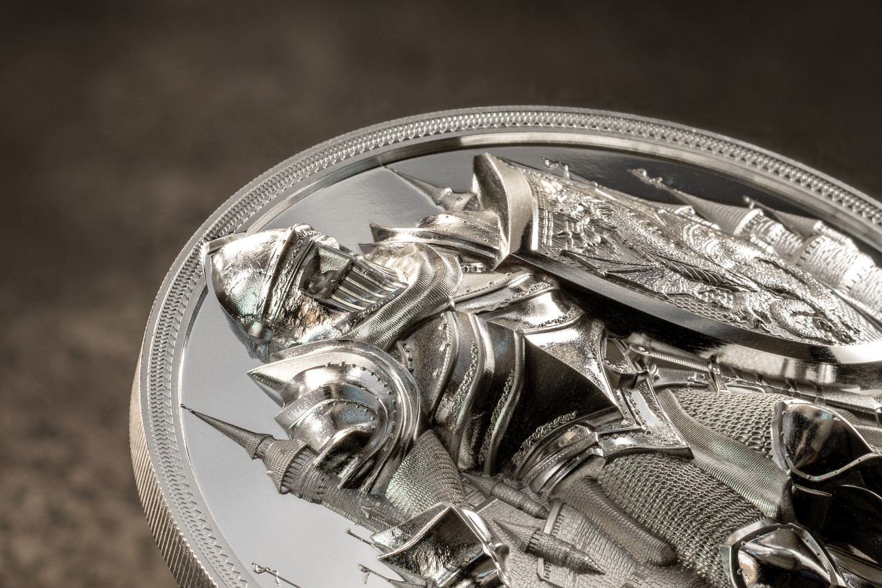 iron knight moneta argento cit coin invest smartminting calaviere castello spada elmo scudo drago medioevo