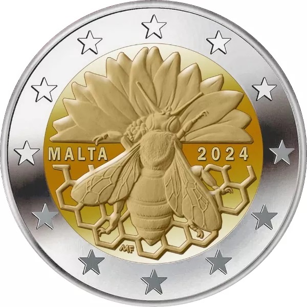 l'ape e la cittadella di gozo 2 euro monete malta 2024 maria anna frisone noel galea bason