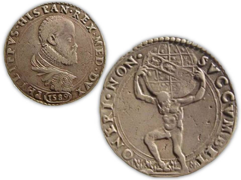 moneta scudo argento ercole atlante filippo asburgo milano mitologia