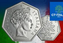 moneta a sette lati italian presidenza g7 argento 3 euro emanuele ferretti ipzs mef