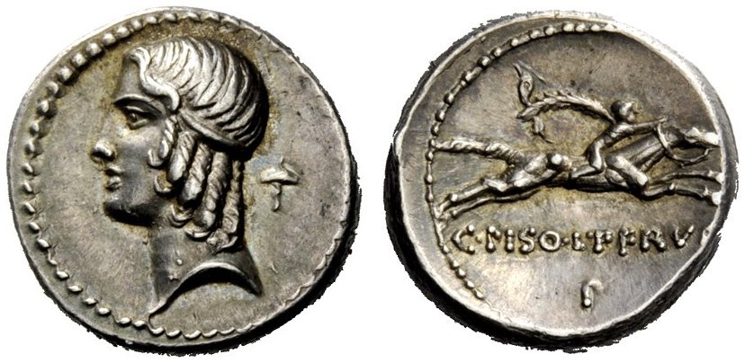 moneta numismatica rarità denario piso frugi roma repubblica argento cicerone apollo cavaliere ludi apollinei
