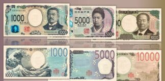 tre nuove banconote del giappone yen tokio denaro moneta valuta numismatica ritratti sicurezza falsificazione