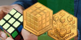 cubo di rubik giocattolo rompicapo toy moneta esagono ungheria nordic gold numismatica collezione