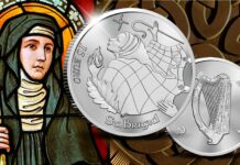 santa brigida badessa irlanda vangelo fede chiesa miracoli moneta argento eire proof crown size