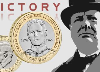 moneta per winston churchill pound bimetallica royal min numismatica ritratto ussari re carlo victory sigaro cubano brandy scotch whisky statista militare