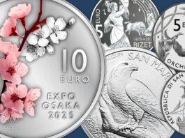 euro monete sammarinesi 2025 san marino numismatica collezione novità expo osaka bizer michelangelo giubileo anno santo orchidee falco pellegrino oro argento rarità valore