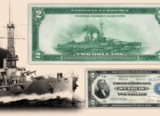 2 dollari usa 1918 banconota federal reserve corazzata new york flotta marina guerra stati uniti oceano crociera
