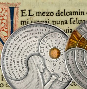 medaglia calendario ipzs 2025 arisbeth magistri scuola arte medaglia zecca di stato roma letteratura bellezza umanità sapere civiltà amore donna argento bronzo smalti