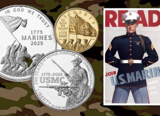 USA monete per i marines usmc united states maribne corps semper fidelis guerra difesa oro argento dollaro coin collezione numismatica iwo jima