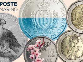 monete di san marino 2025 euro lire lira oro argento bimetallica michlangelo anno santo expo osaka gernarmeria polizia civile orchidee falco pellegrino oncia