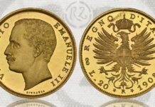 20 lire 1908 aquila sabauda numismatica asta italia san marino unica campione museo della zecca collezione reale oro rarità assoluta valore euro 150.000
