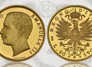 20 lire 1908 aquila sabauda numismatica asta italia san marino unica campione museo della zecca collezione reale oro rarità assoluta valore euro 150.000