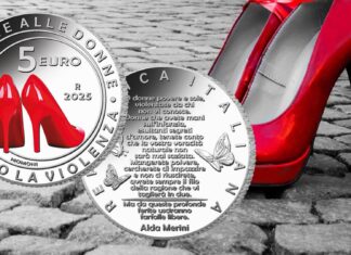 moneta 5 euro argento contro viuolenza sulle donne femminicidio nonunadimeno nessunascusa alda merini scarpette rosse numismatica ipzs argento collezione valore sociale