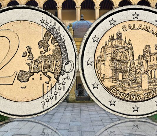 2 euro per salamanca moneta spagna unesco collezione bimetallica numismatica convento san esteban arte architettura bellezza capolavoro