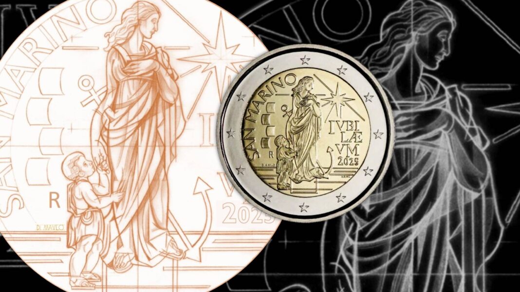 2 euro giubileo sammarinesi moneta gabriele di maulo speranza spes anno santo papa francesco novità arte stella croce fede numismatica