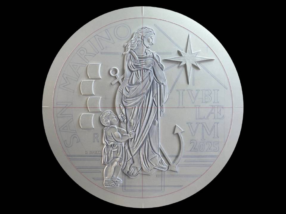 2 euro giubileo sammarinesi moneta gabriele di maulo speranza spes anno santo papa francesco novità arte stella croce fede numismatica