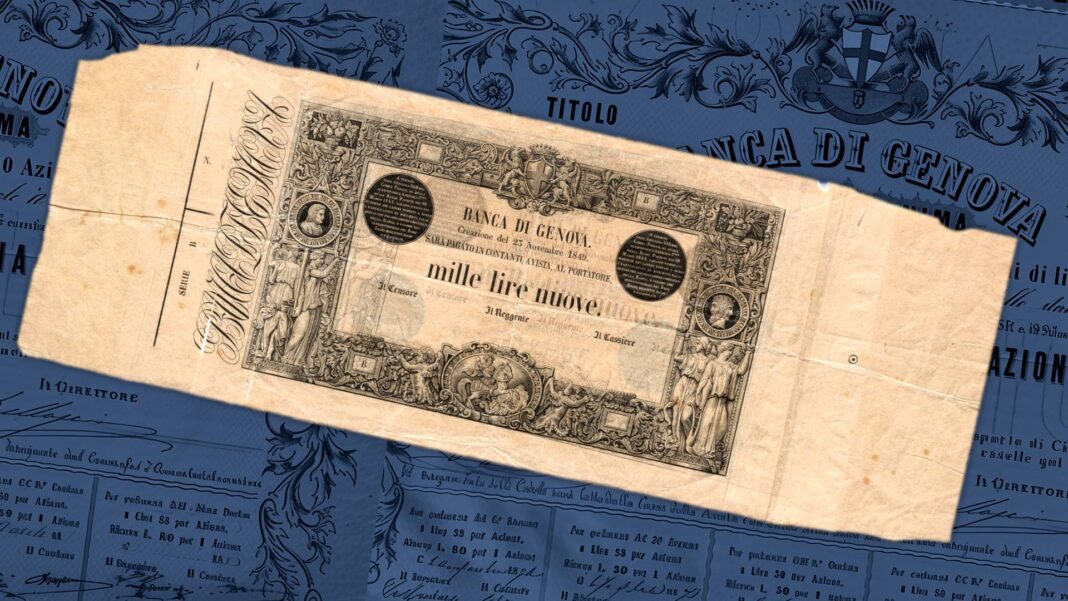 banca di genova banconote cartamoneta 1000 lire nuove 1848 rarità aste davinci live eccezionale rarità numismaitca collezione
