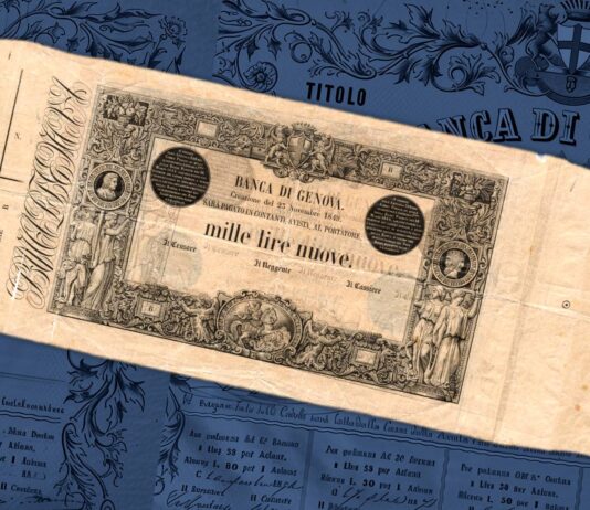 banca di genova banconote cartamoneta 1000 lire nuove 1848 rarità aste davinci live eccezionale rarità numismaitca collezione