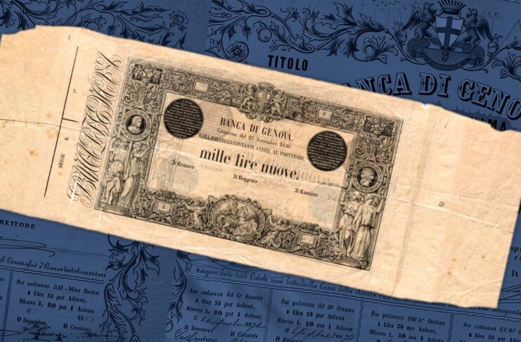 banca di genova banconote cartamoneta 1000 lire nuove 1848 rarità aste davinci live eccezionale rarità numismaitca collezione