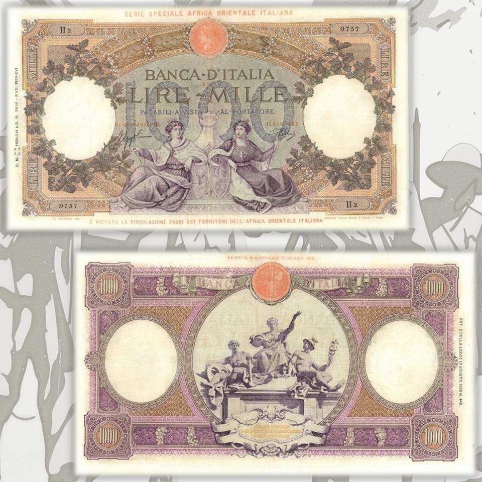 africa orientale italiana impero benito mussolini duce fascismo lire banconote cartamoneta serie speciale aoi tallero maria teresa monete circolazione banca d'italia