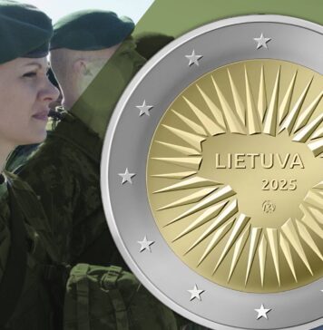 2 euro della lituania 2025 difesa porcospino d'acciaio armi esercito marina aeronautica nato guerra numismatica collezione