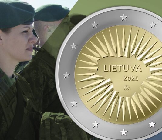 2 euro della lituania 2025 difesa porcospino d'acciaio armi esercito marina aeronautica nato guerra numismatica collezione